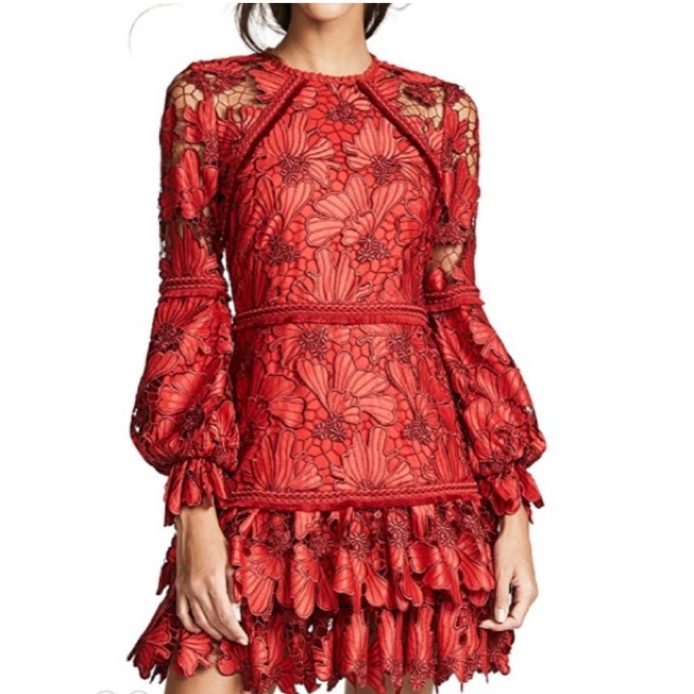 Alexis Fransisca Lace Dress Scarlet Red Floral Cocktail Statement Dress